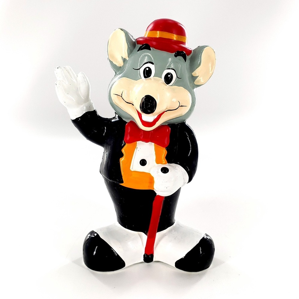 Vintage 1993 Chuck E Cheese Tuxedo Mouse Coin Bank Piggy Bank Plastic w/ Stopper